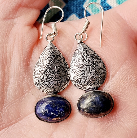 New Handmade Lapis Lazuli Silver Earrings. - Picture 4 of 7